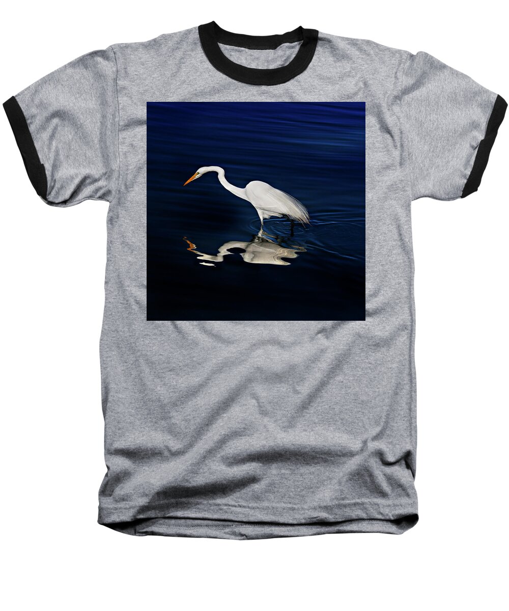 Great Egret Baseball T-Shirt featuring the photograph Great Egret-Self Reflections by Susan Gary