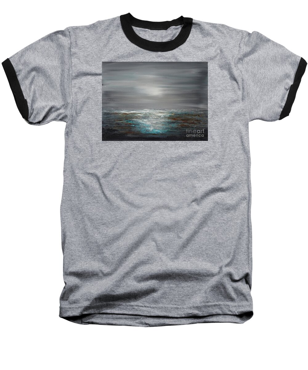 Turquoise Blue Painting Baseball T-Shirt featuring the painting Great Sea by Preethi Mathialagan