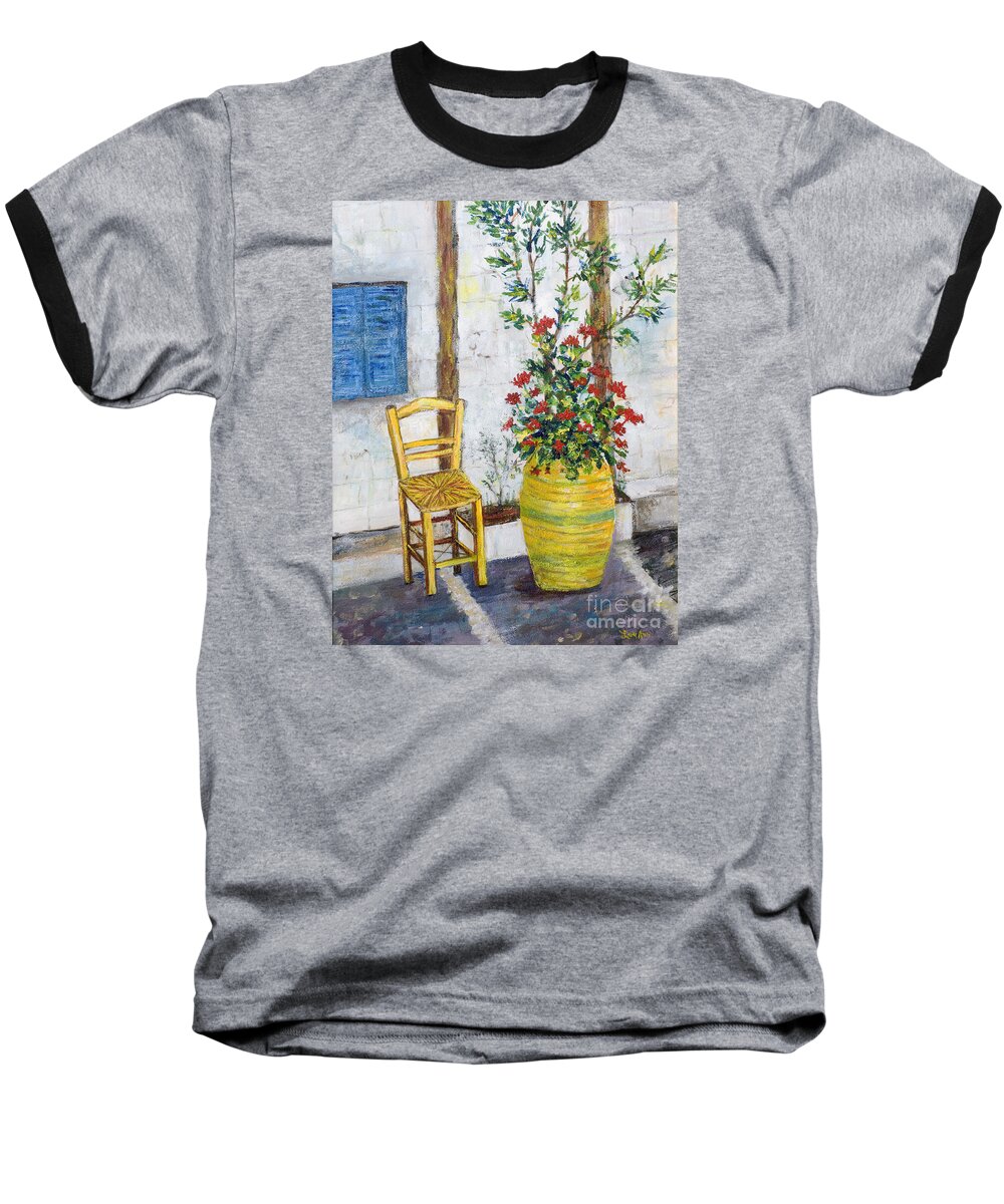 Greek Baseball T-Shirt featuring the painting Greek Chair by Lou Ann Bagnall