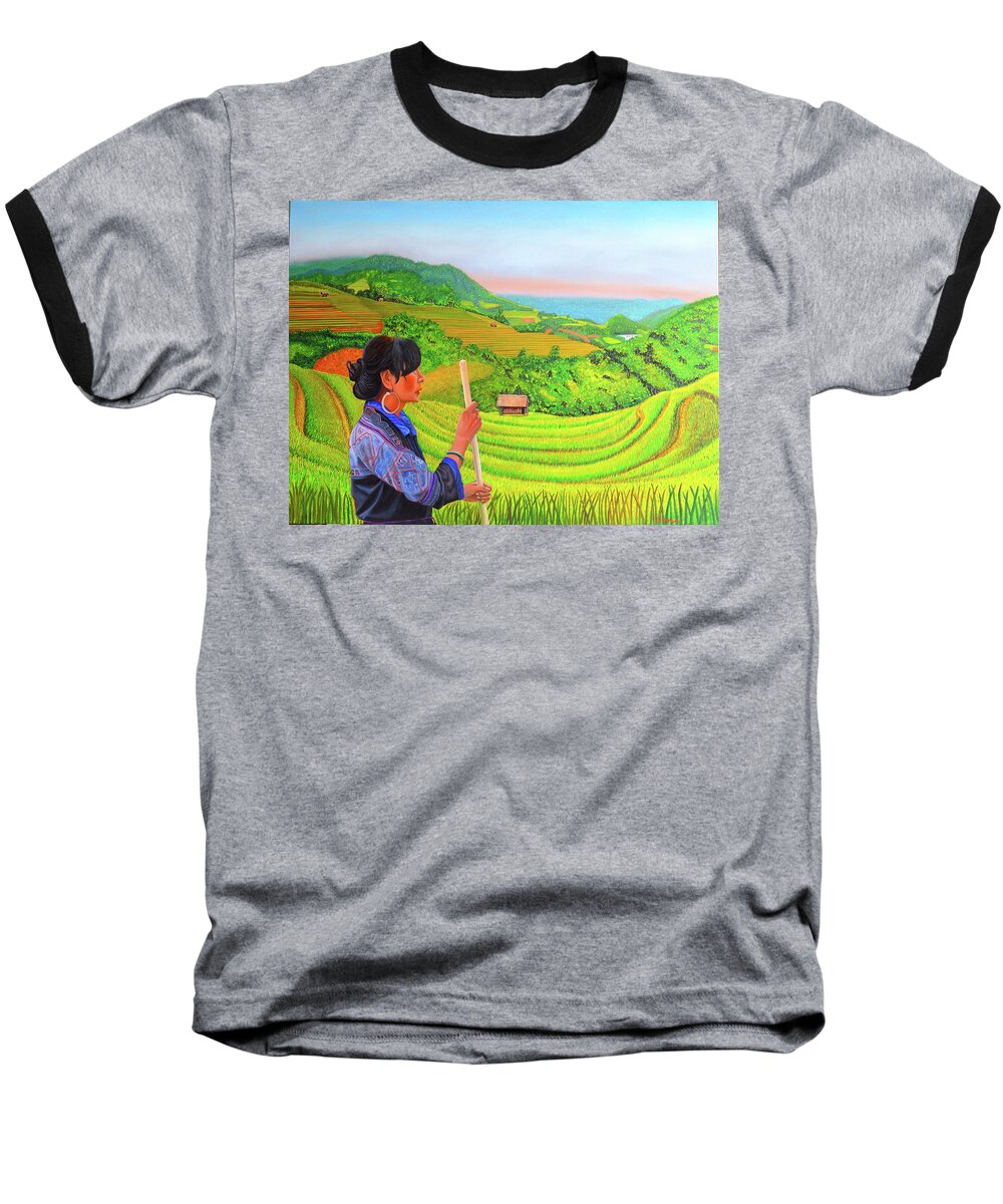 Black Hmong Baseball T-Shirt featuring the painting Green Destiny by Thu Nguyen