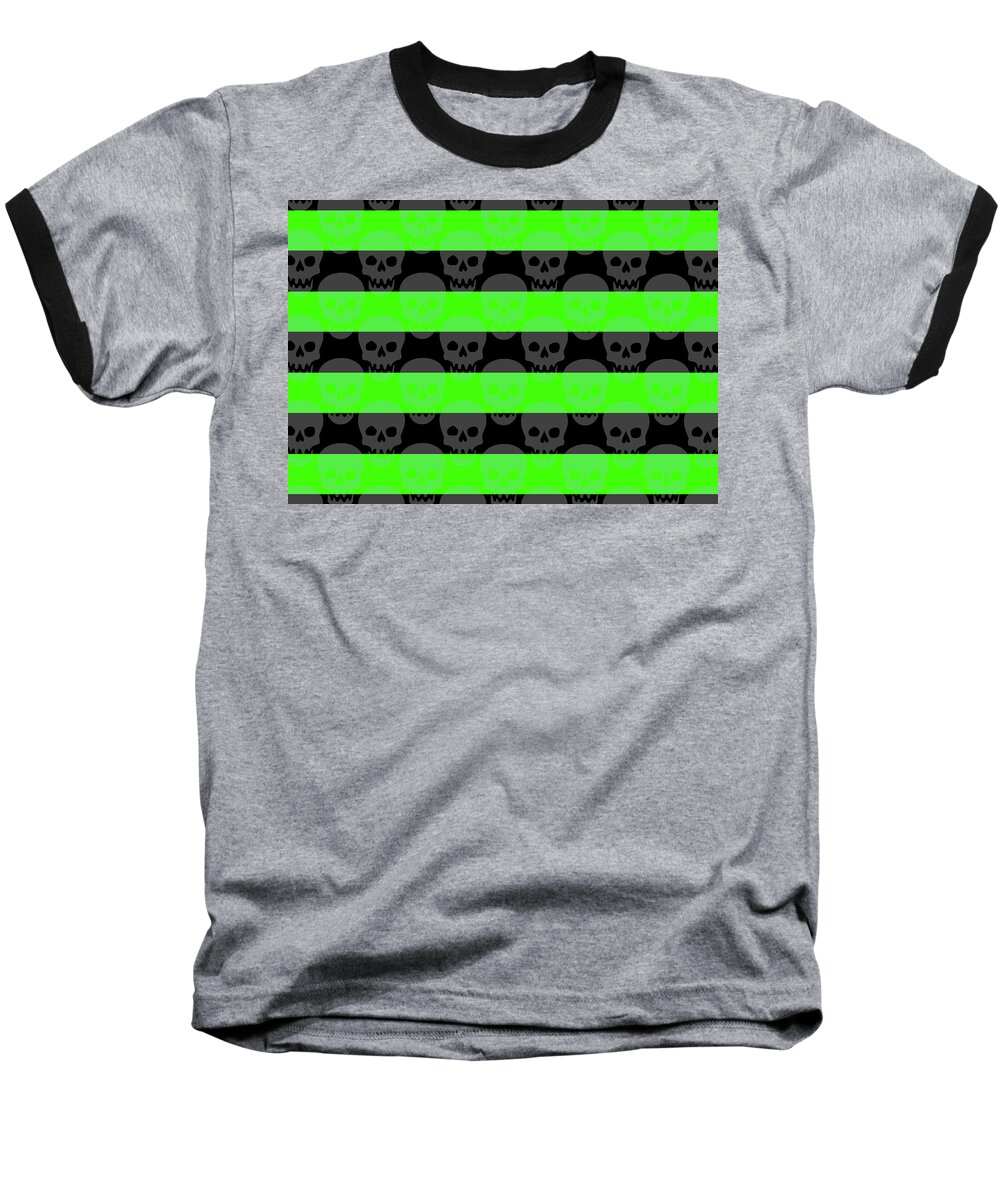 Green Baseball T-Shirt featuring the digital art Green Skull Stripes by Roseanne Jones