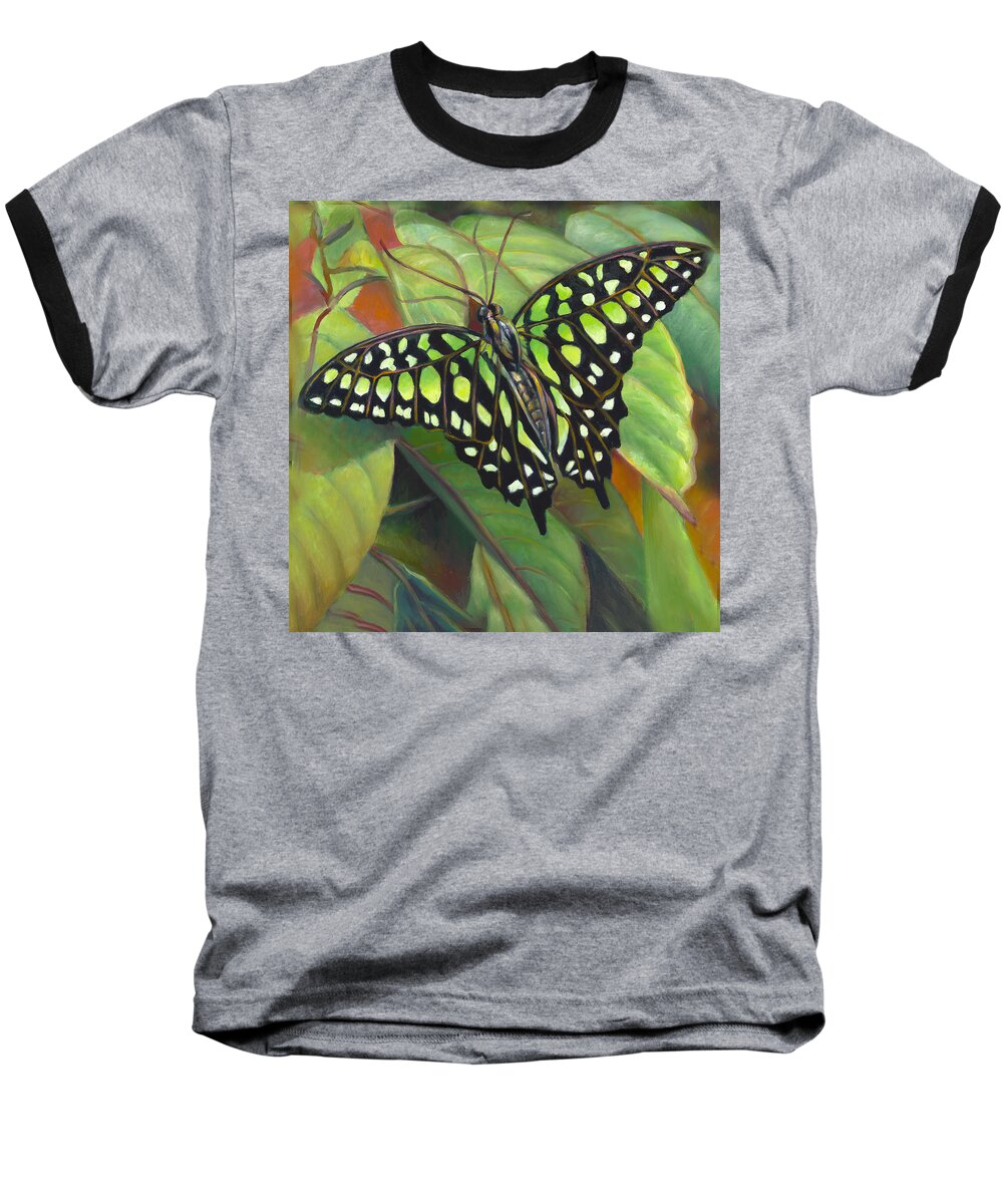 Oil Painting Baseball T-Shirt featuring the painting Green Tailed Jay Butterfly by Nancy Tilles
