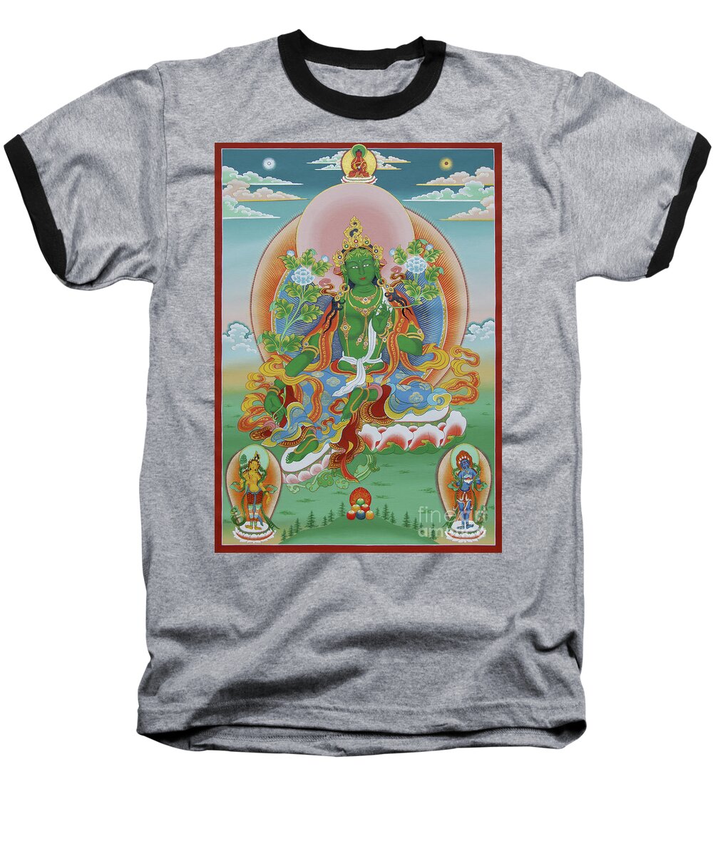 Thangka Baseball T-Shirt featuring the painting Green Tara with Retinue by Sergey Noskov