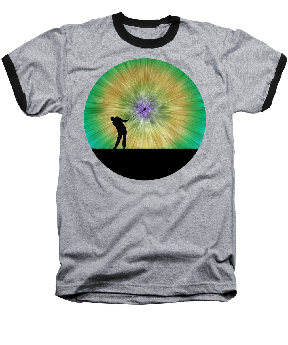Golf Baseball T-Shirt featuring the digital art Green Tie Dye Golfer Silhouette by Phil Perkins