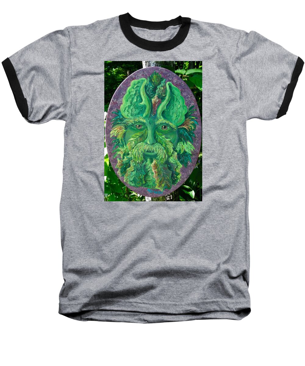 Celtic Baseball T-Shirt featuring the painting Greenman 3 by Megan Walsh