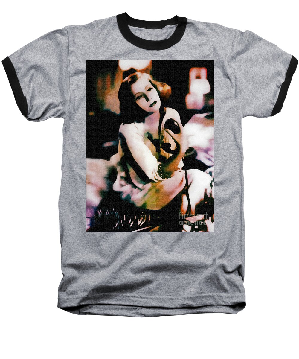 Greta Garbo Baseball T-Shirt featuring the painting Greta Garbo - Vintage Painting by Ian Gledhill