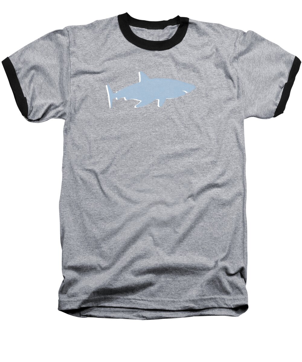 Shark Baseball T-Shirt featuring the mixed media Grey and Yellow Shark by Linda Woods