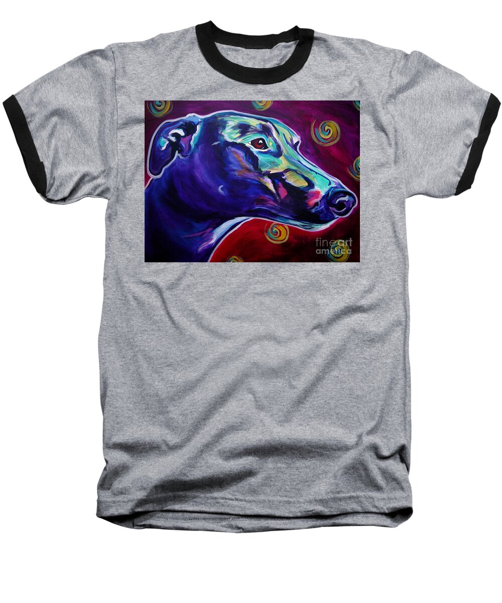 Dog Baseball T-Shirt featuring the painting Greyhound - by Dawg Painter