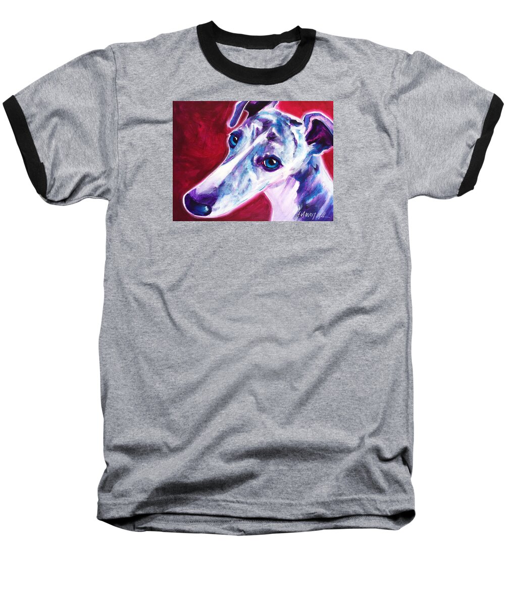 Greyhound Baseball T-Shirt featuring the painting Greyhound - Myrtle by Dawg Painter