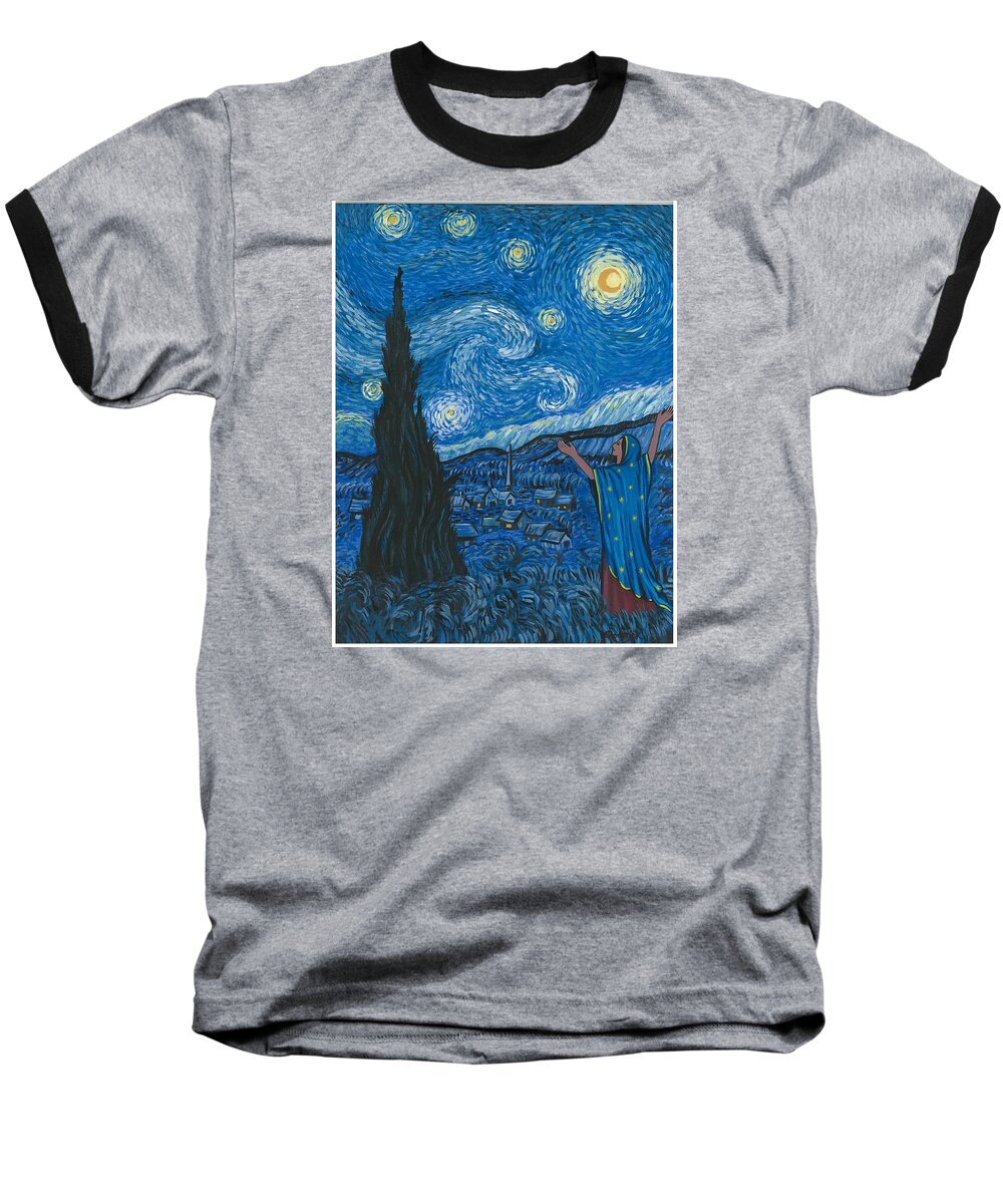 Guadalupe Baseball T-Shirt featuring the painting Guadalupe visits Van Gogh by James RODERICK