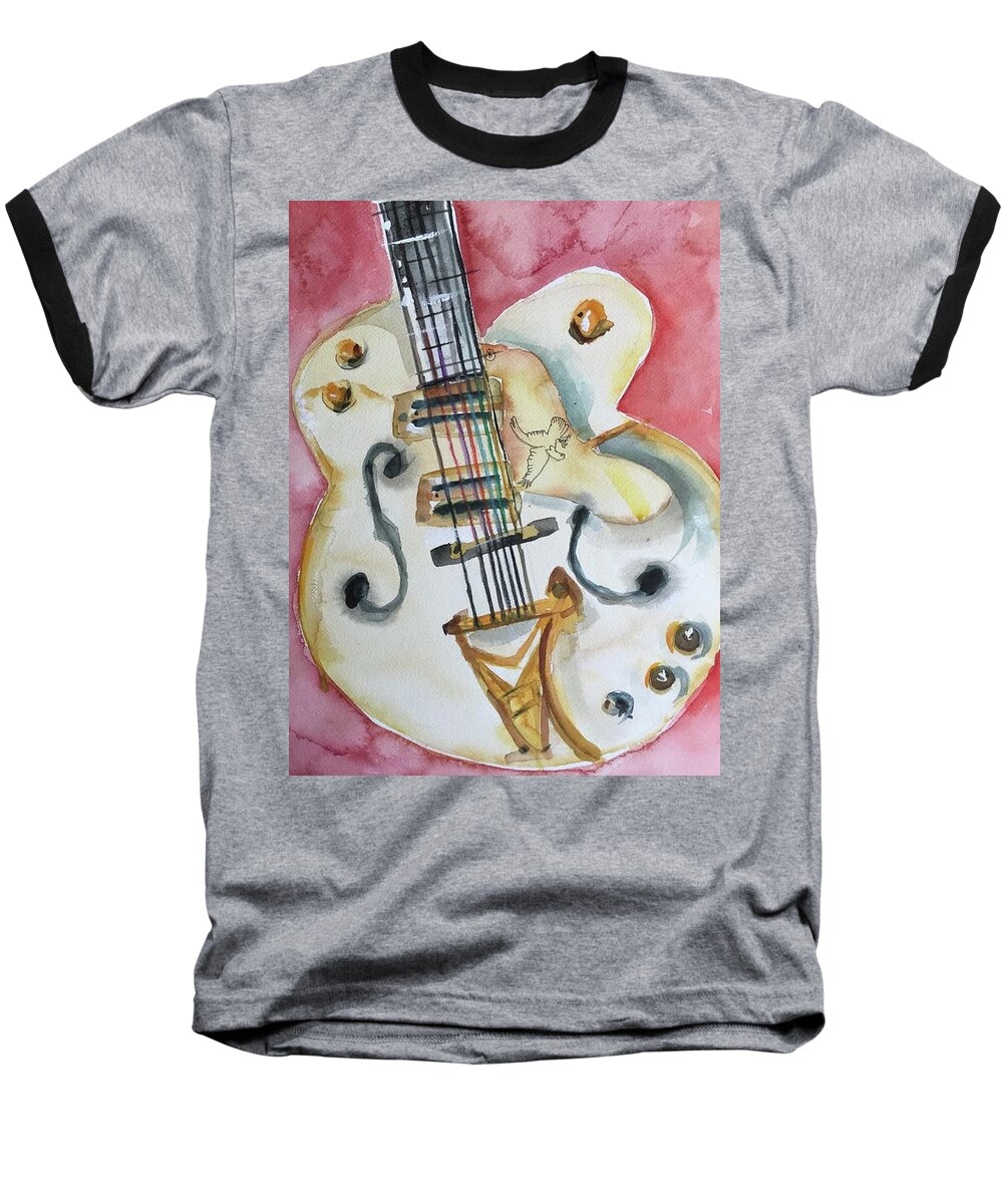 Guitar Baseball T-Shirt featuring the painting Gretsch White Falcon by Bonny Butler