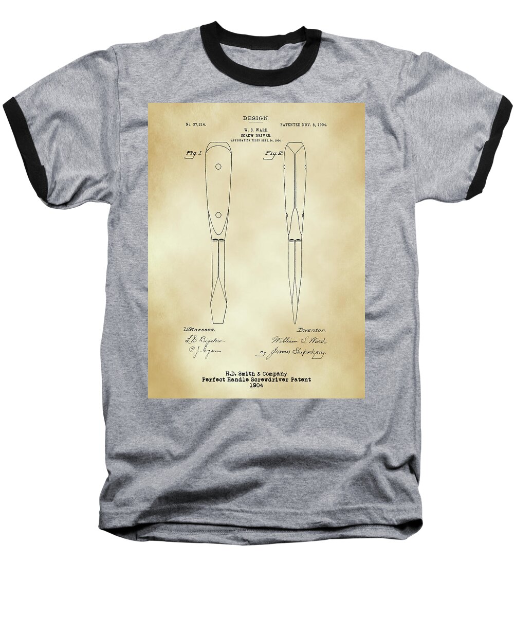 H D Smith Baseball T-Shirt featuring the digital art H. D. Smith Perfect Handle Screwdriver Patent Parchment by David Smith