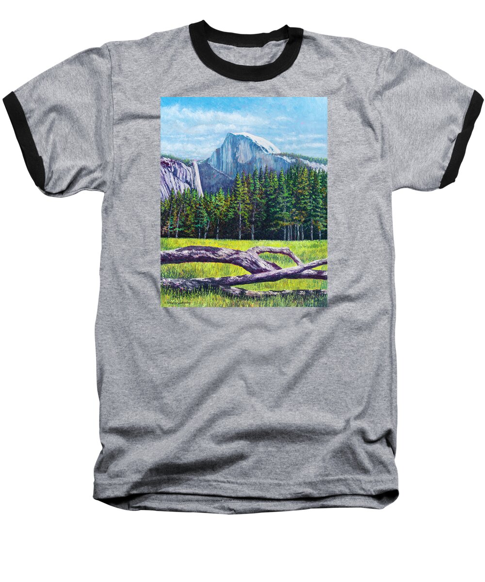 Yosemite Baseball T-Shirt featuring the painting Half Dome from Valley Floor by Douglas Castleman