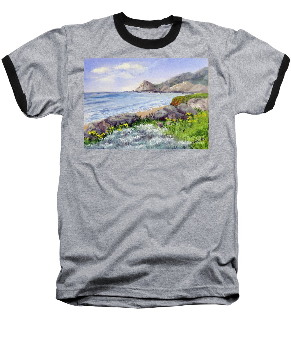 Bay Baseball T-Shirt featuring the painting Half Moon Bay by Mary Palmer