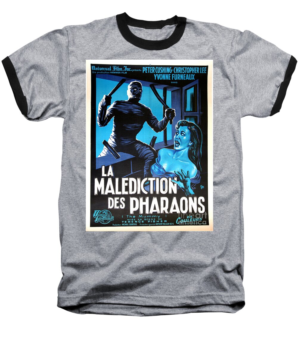 Hammer Movie Poster Baseball T-Shirt featuring the digital art Hammer Movie Poster The Mummy La Malediction Des Pharaons by Vintage Collectables