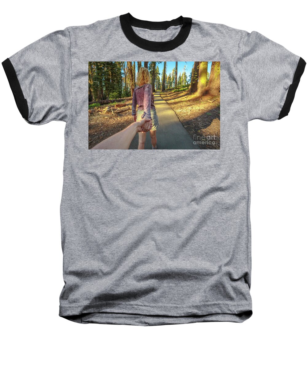 Hand In Hand Baseball T-Shirt featuring the photograph Hand in hand Sequoia Hiking by Benny Marty