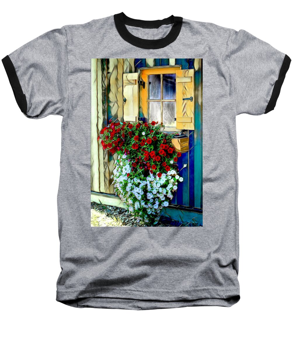 Flowers Baseball T-Shirt featuring the digital art Hanging Gardens by Pennie McCracken