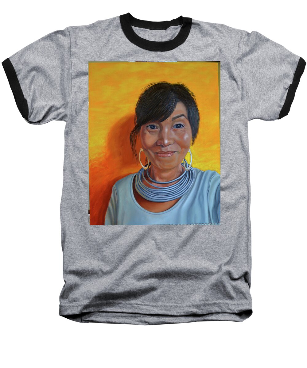 Smiling Face Baseball T-Shirt featuring the painting Happiness comes from within by Thu Nguyen