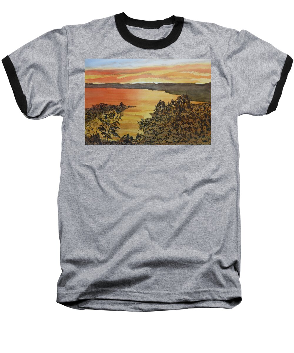 Cherokee Lake Baseball T-Shirt featuring the painting Happy Hour by Joel Deutsch