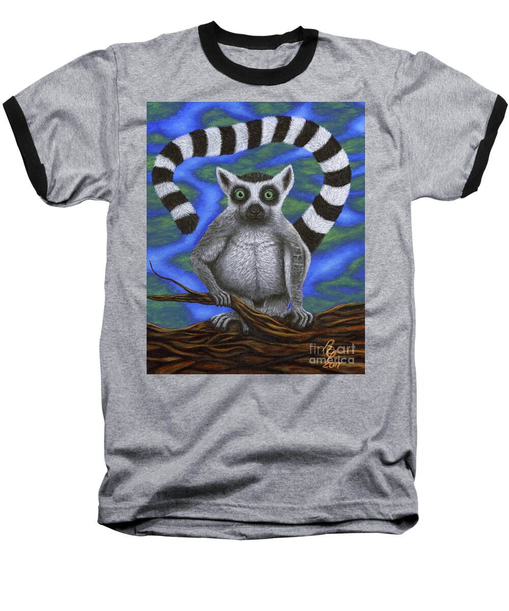 Lemur Baseball T-Shirt featuring the painting Happy Lemur by Rebecca Parker