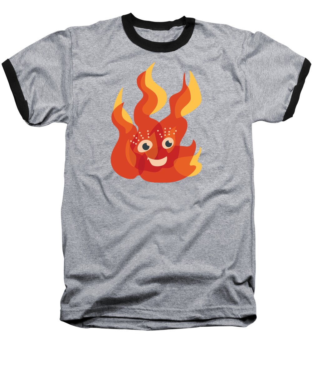 Fire Baseball T-Shirt featuring the digital art Happy Orange Burning Fire Character by Boriana Giormova