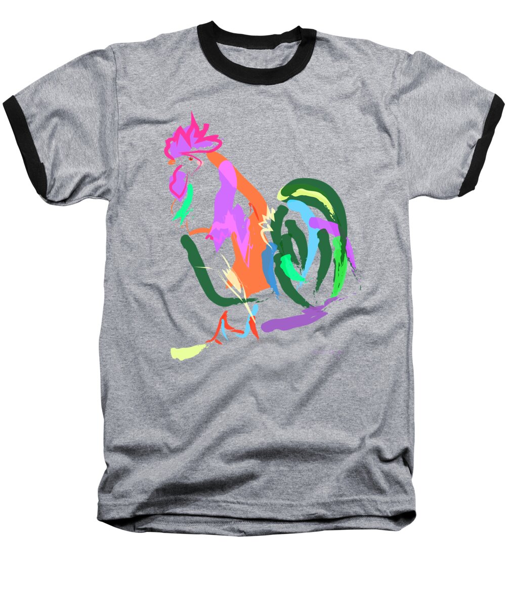 Rooster Baseball T-Shirt featuring the painting Happy Rooster by Go Van Kampen