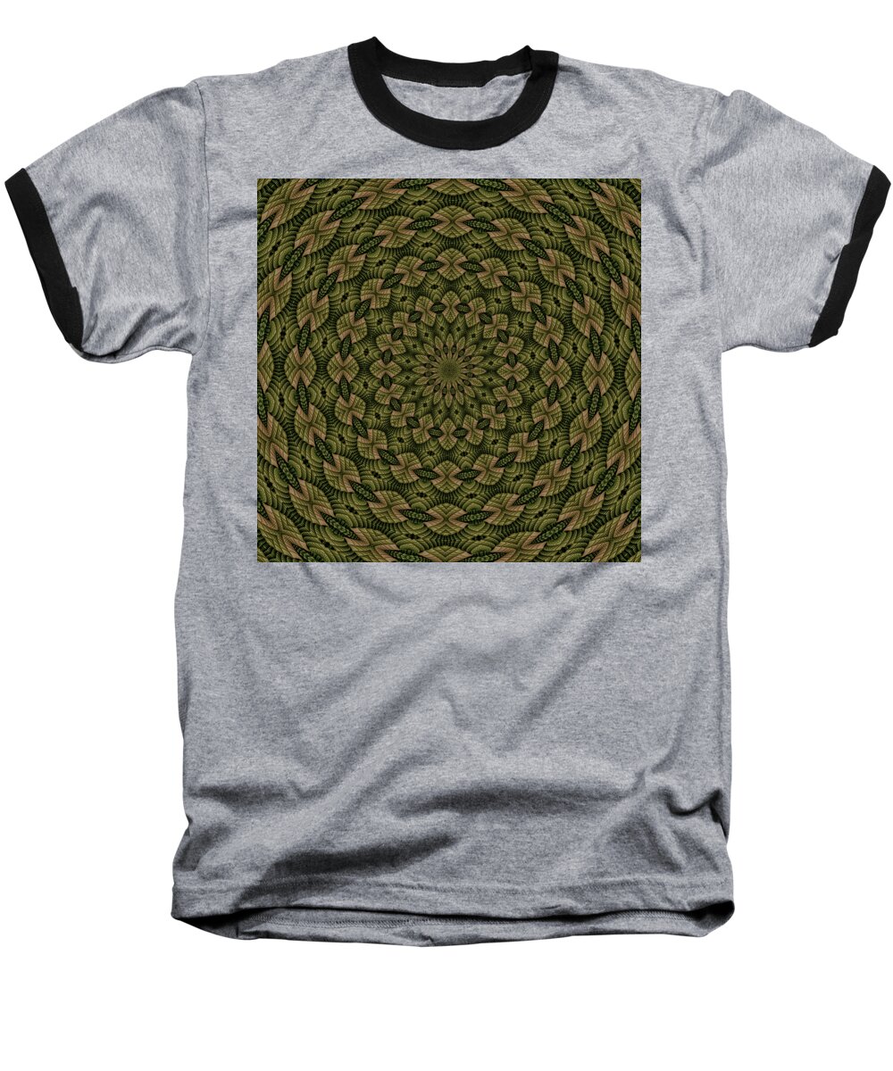  Baseball T-Shirt featuring the digital art Hardwood Mandala Tile- Earthen by Doug Morgan
