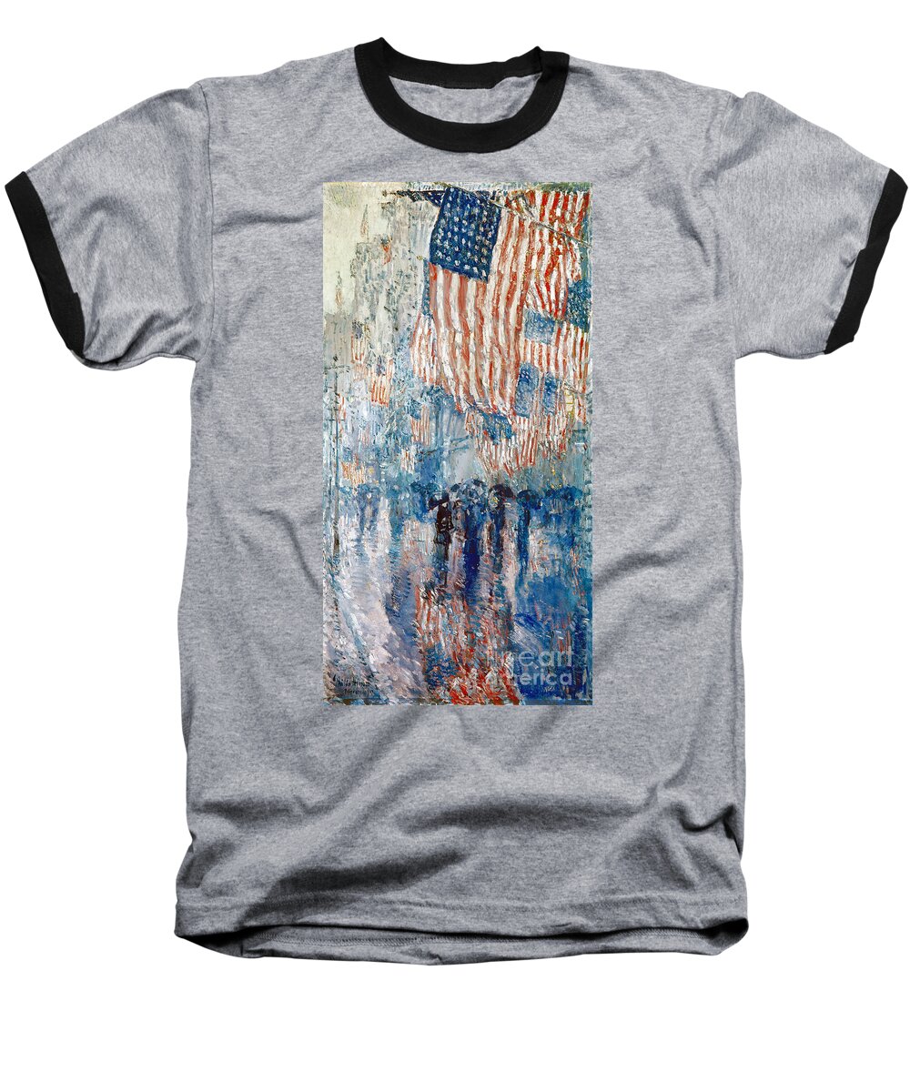 1917 Baseball T-Shirt featuring the painting Avenue In The Rain, 1917 by Childe Hassam