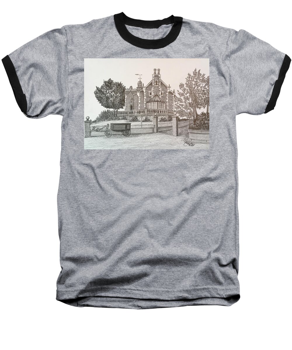 House Baseball T-Shirt featuring the drawing Haunted Mansion by Tony Clark