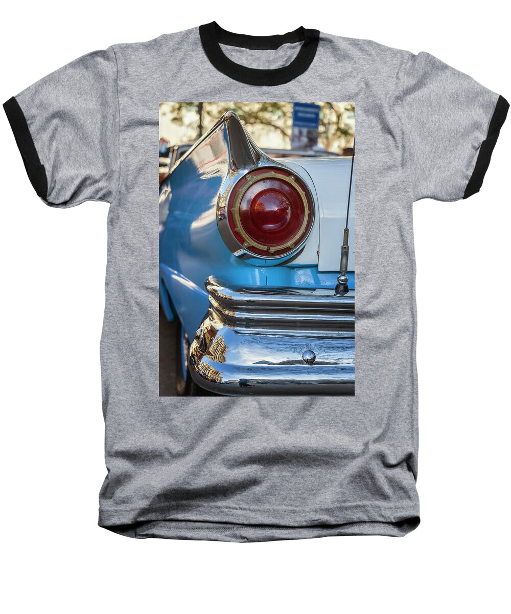 Joan Carroll Baseball T-Shirt featuring the photograph Havana Cuba Vintage Car Tail Light by Joan Carroll