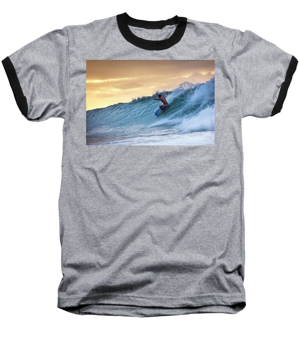 Hawaii Bodysurfing Sunset Polihali Beach Kauai Baseball T-Shirt featuring the photograph Hawaii Bodysurfing Sunset Polihali Beach Kauai by Dustin K Ryan