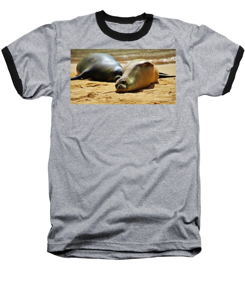 Hawaiian Monk Seals Baseball T-Shirt featuring the photograph Hawaiian Monk Seals by Craig Wood