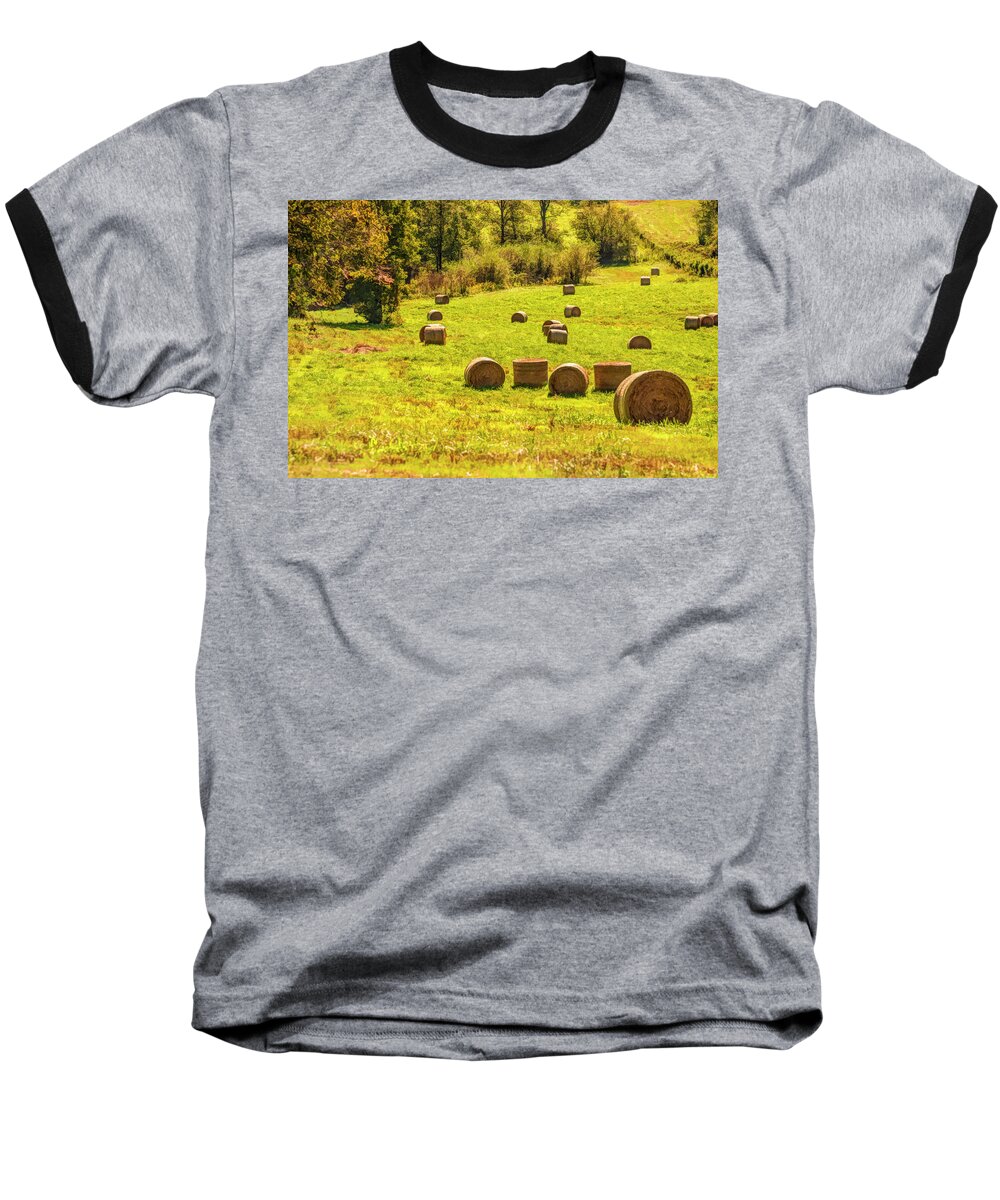 Hay Bales Baseball T-Shirt featuring the digital art Hay Bales 2 by Mick Burkey