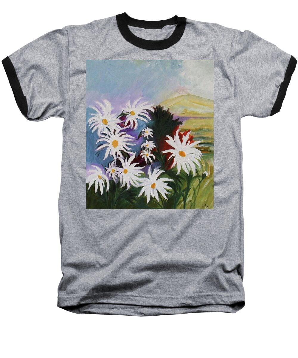 Landscape Baseball T-Shirt featuring the painting He loves me he loves me not by Gloria Dietz-Kiebron