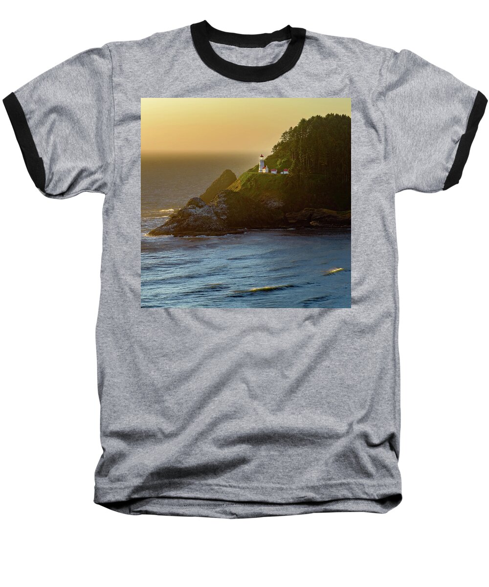 Coastline Baseball T-Shirt featuring the photograph Heceta Head Lighthouse at Sunset by John Hight