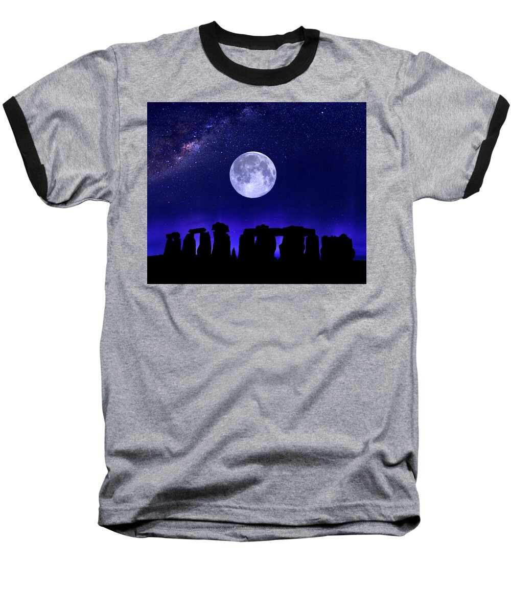 Stonehenge Baseball T-Shirt featuring the digital art Henge Under The Supermoon by Mark Taylor