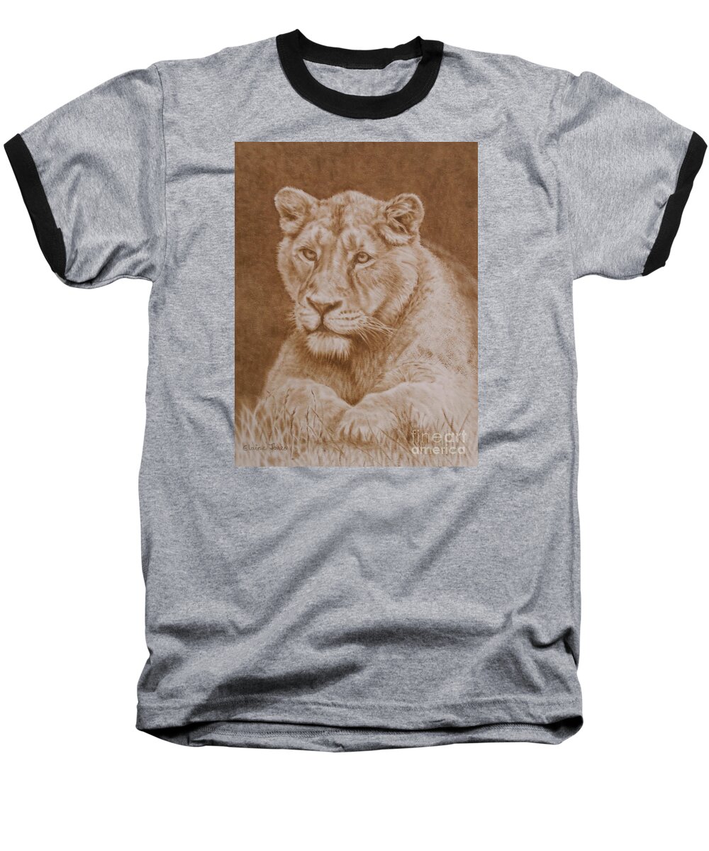 Lion Baseball T-Shirt featuring the painting Her Majesty the Lioness by Elaine Jones