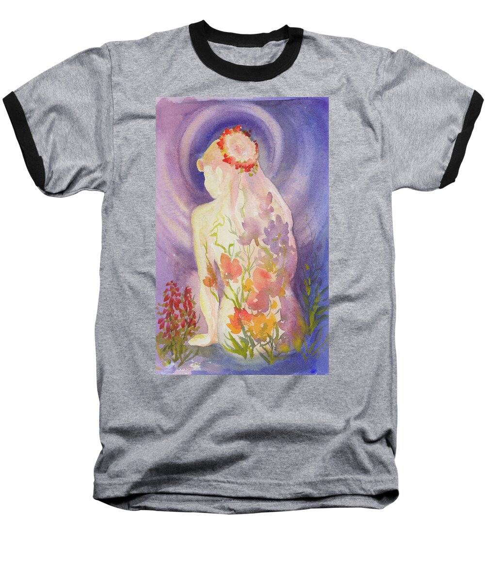 Herbal Goddess Baseball T-Shirt featuring the painting Herbal Goddess by Caroline Patrick