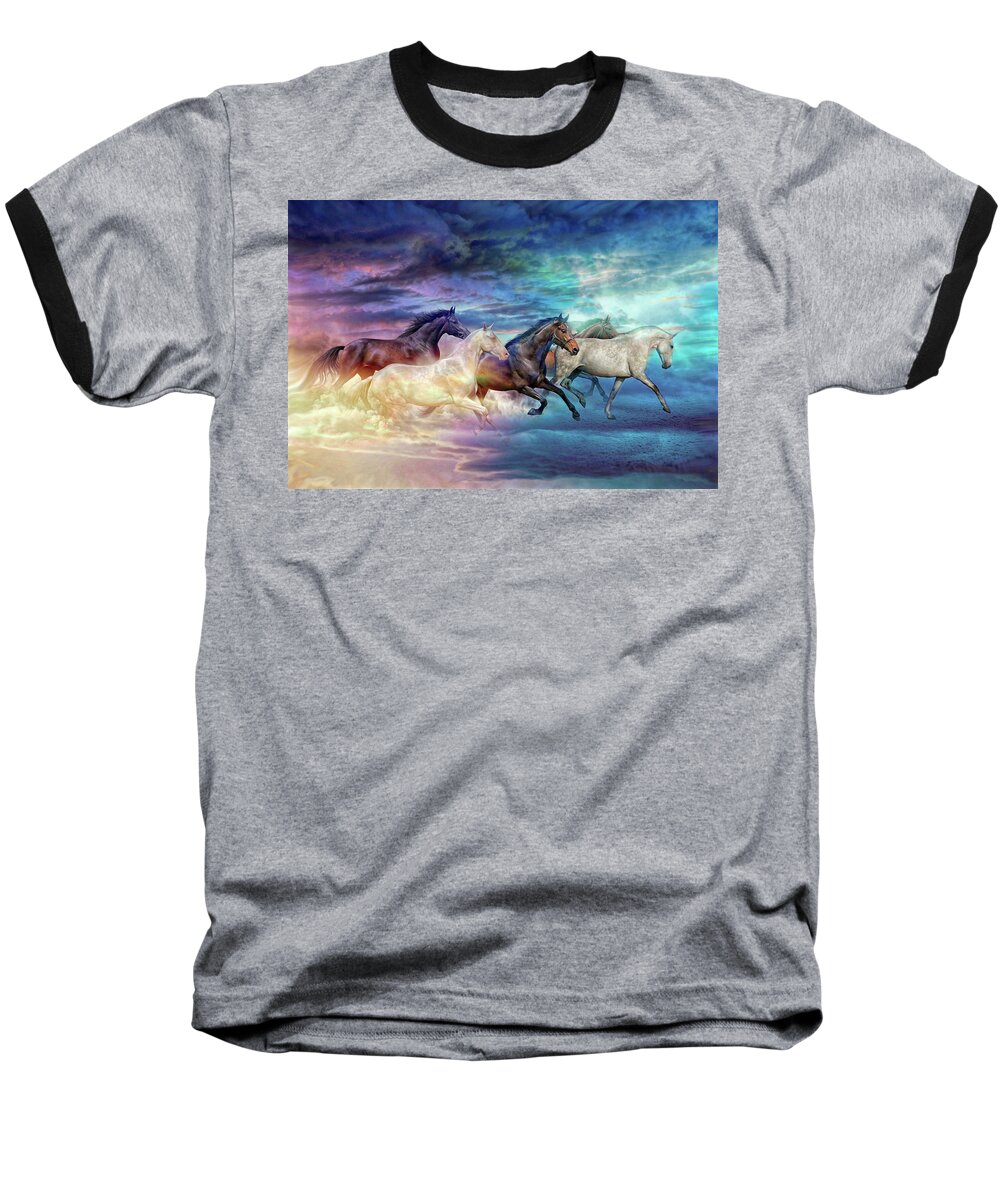 Horses Baseball T-Shirt featuring the digital art Herd of horses in pastel by Lilia S