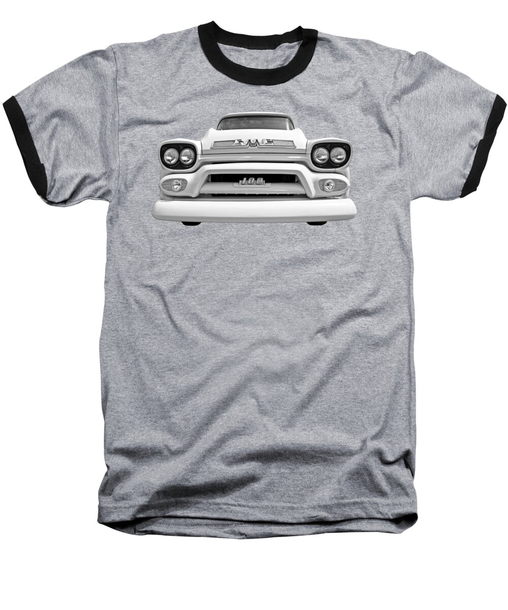 Gmc Truck Baseball T-Shirt featuring the photograph Here Comes The Sun - GMC 100 Pickup 1958 Black and White by Gill Billington