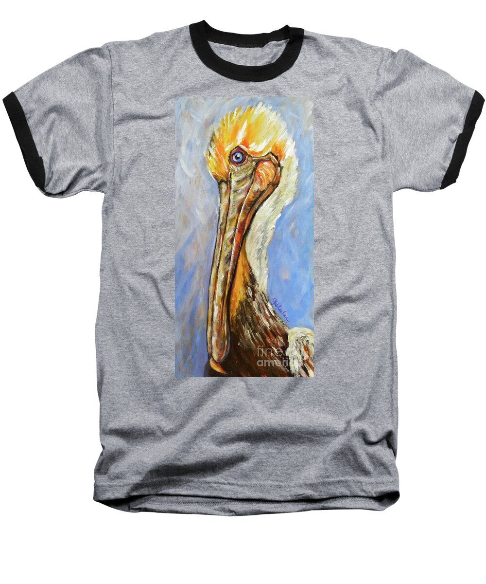 Pelican Baseball T-Shirt featuring the painting Here's looking at you by JoAnn Wheeler