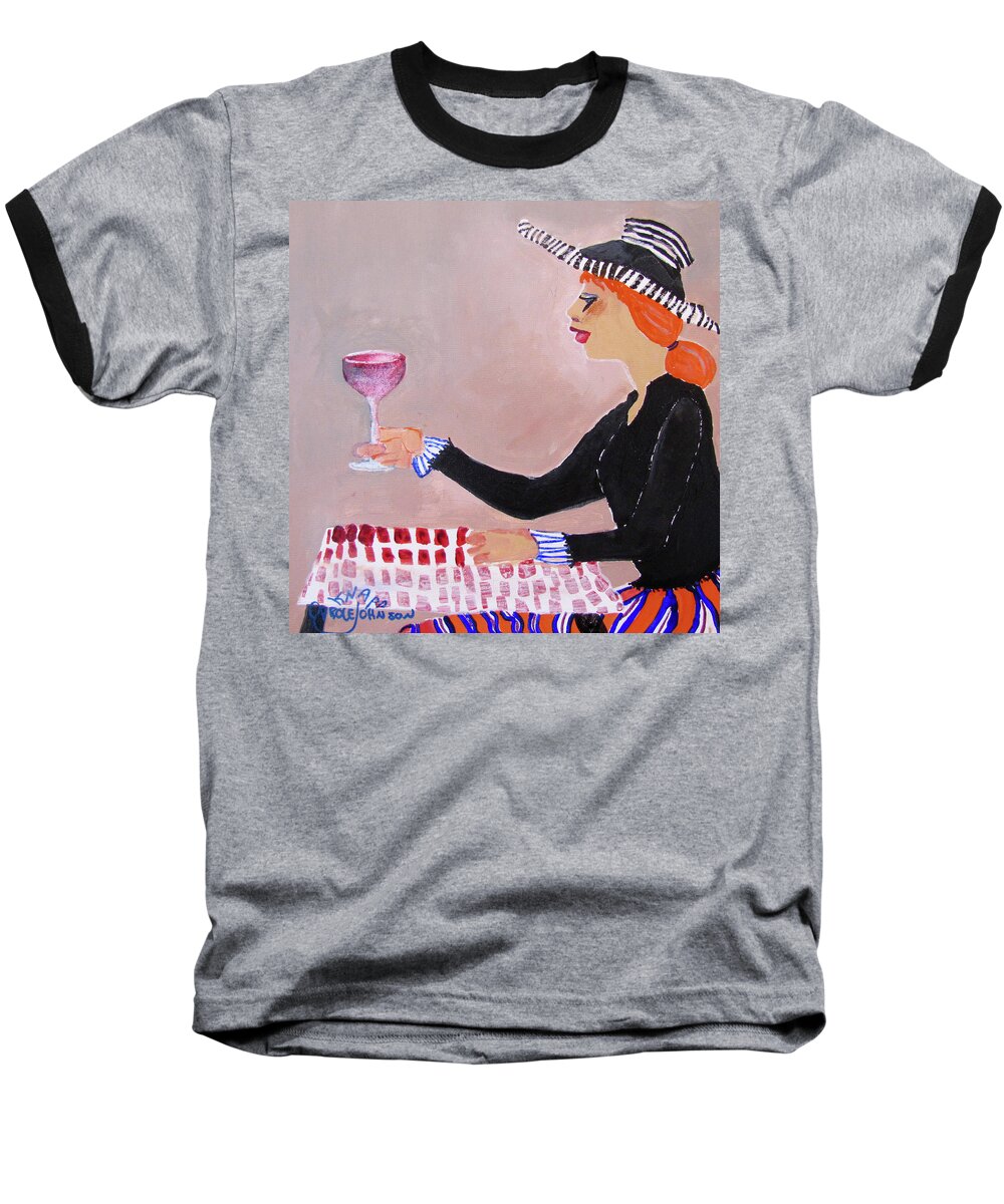 Woman Baseball T-Shirt featuring the painting Heres to all the Men I've Jilted by Carole Johnson