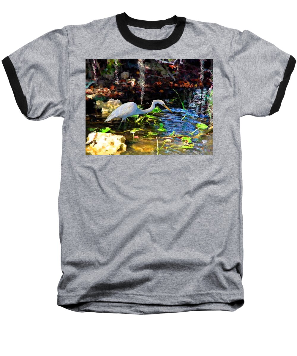 Tropical Baseball T-Shirt featuring the painting Heron in Quiet Pool by David Van Hulst