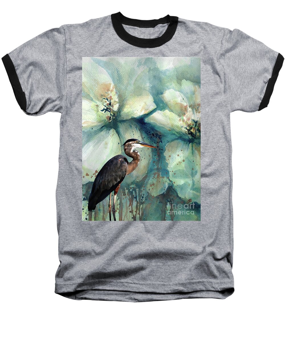 #creativemother Baseball T-Shirt featuring the painting Heron in Teal by Francelle Theriot