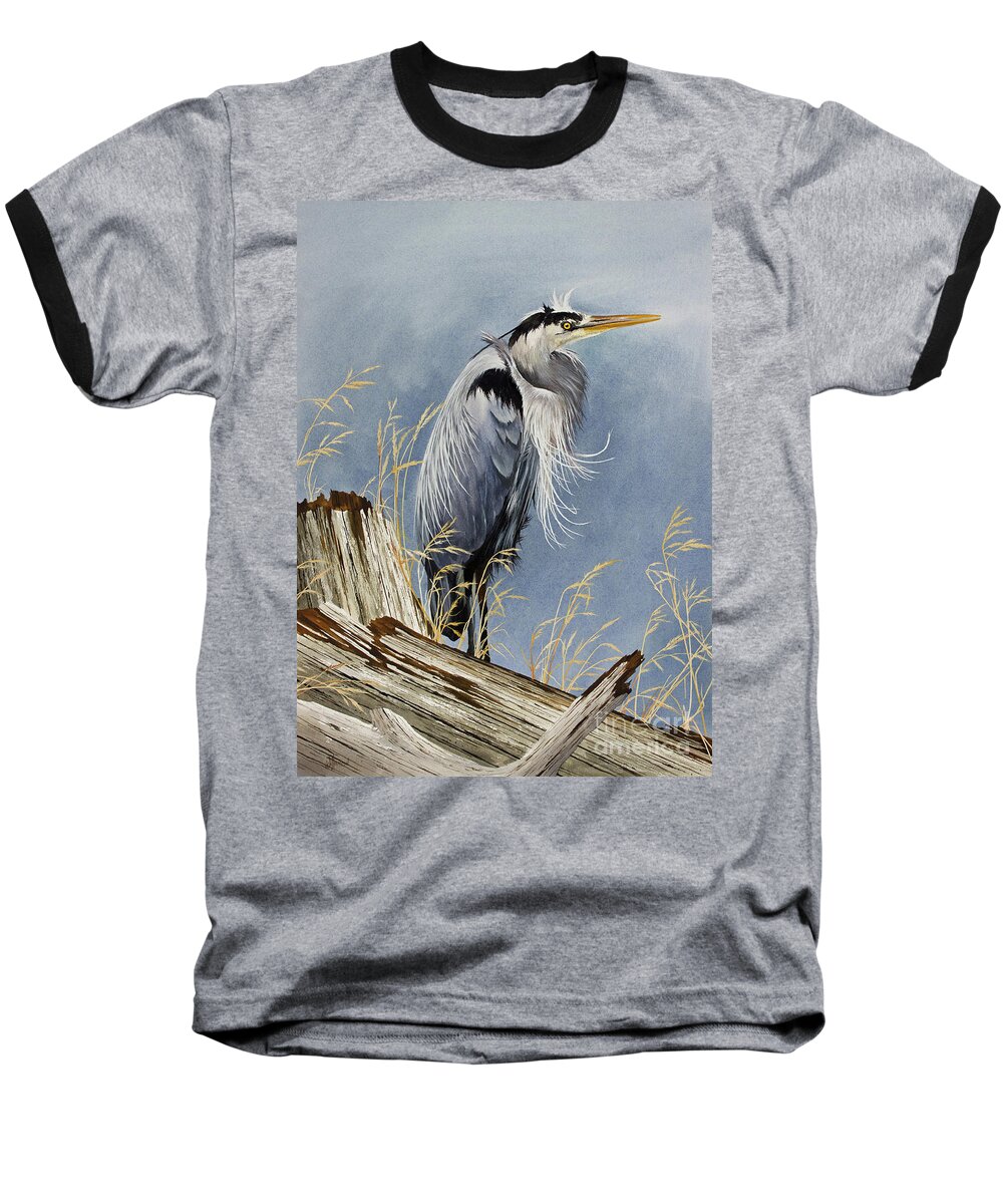 Heron Baseball T-Shirt featuring the painting Herons Windswept Shore by James Williamson