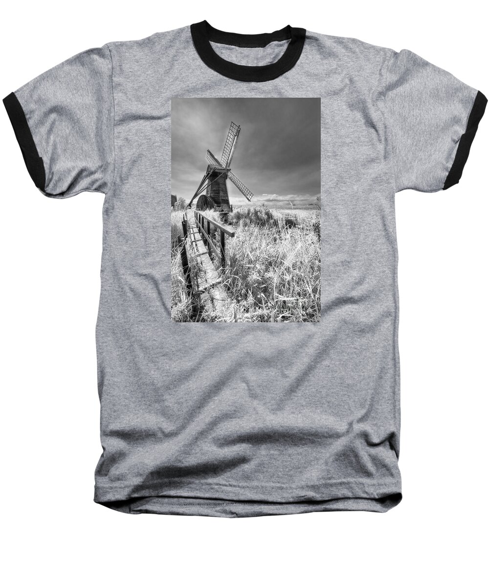 Black And White Baseball T-Shirt featuring the photograph Herringfleet Pump Norfolk UK by Jack Torcello