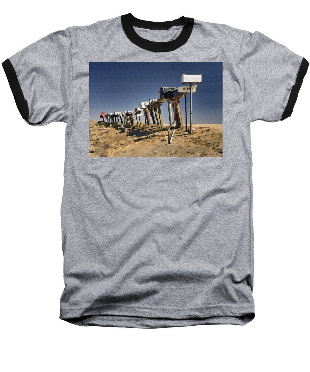 Mailboxes Baseball T-Shirt featuring the photograph Hi-way 41 mailboxes by Sharon Foster