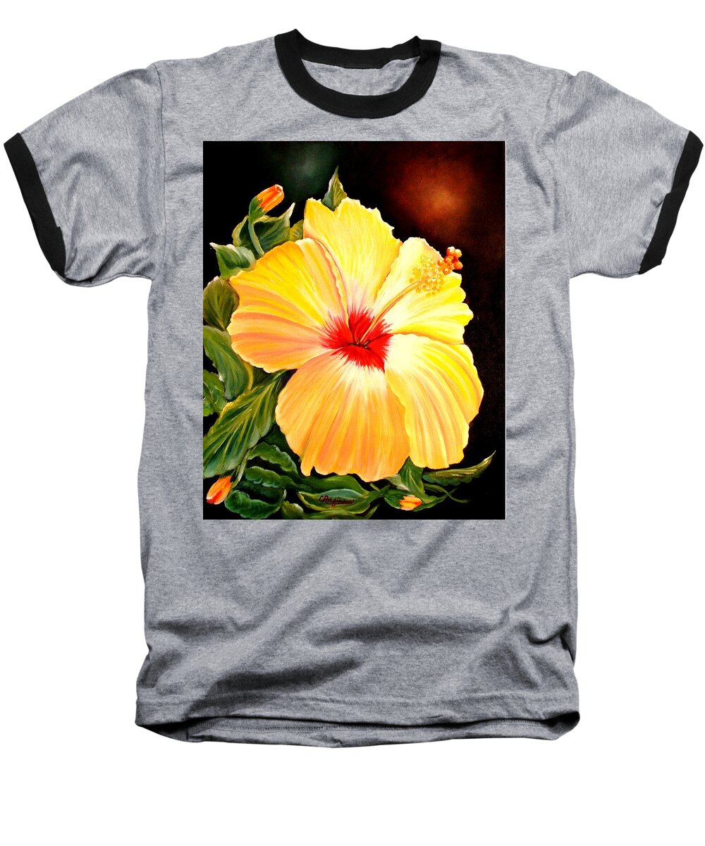 Hibiscus Baseball T-Shirt featuring the painting Hibiscus Glory by Carol Allen Anfinsen