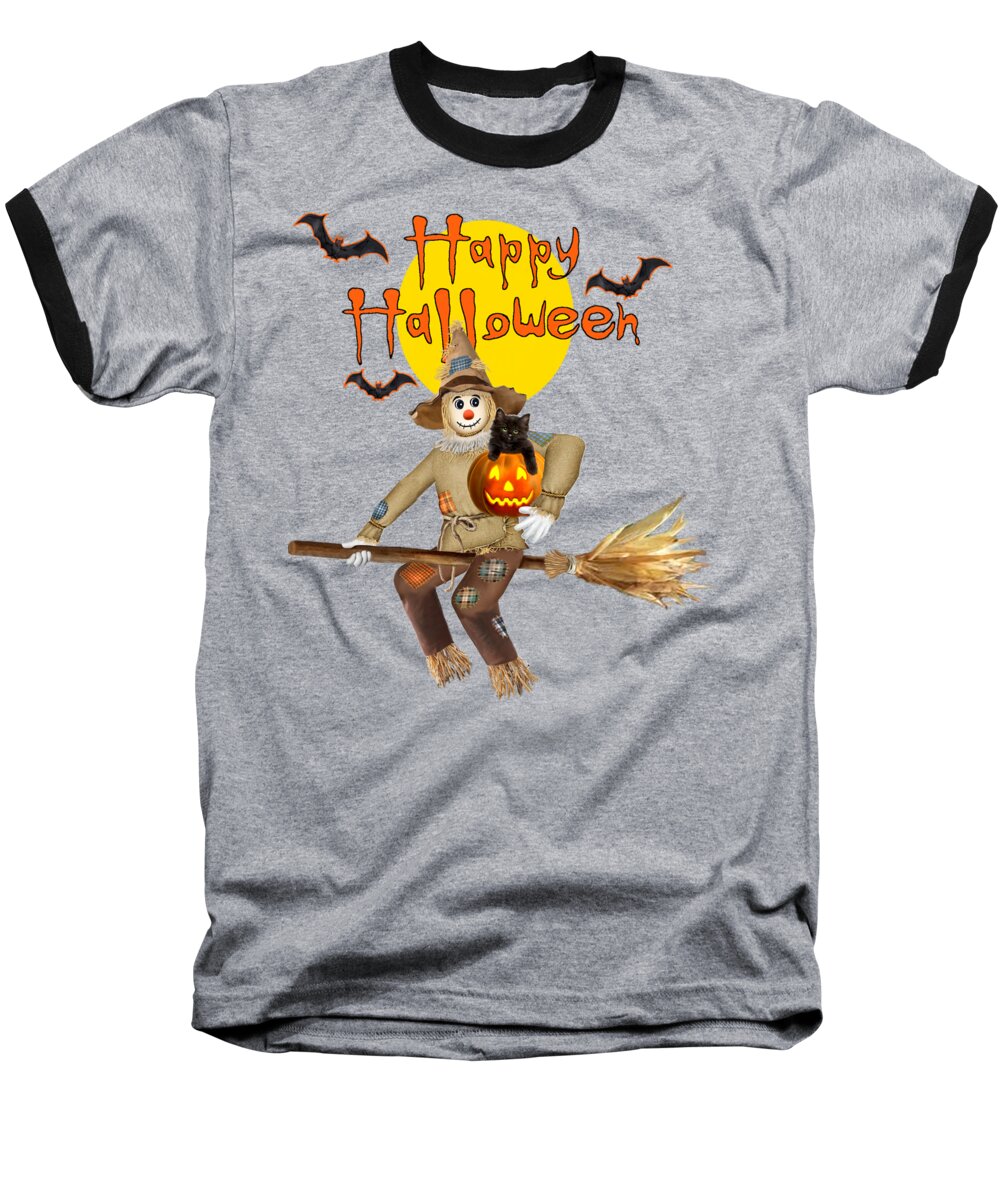 Halloween Baseball T-Shirt featuring the digital art High Flying Scarecrow by Glenn Holbrook