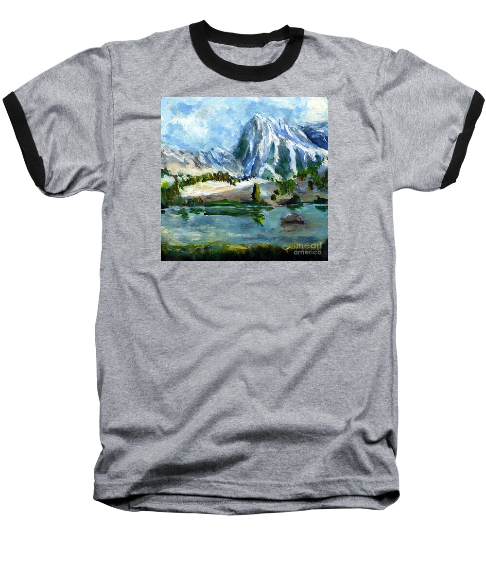 Mountain Baseball T-Shirt featuring the painting High Lake First Snow by Randy Sprout